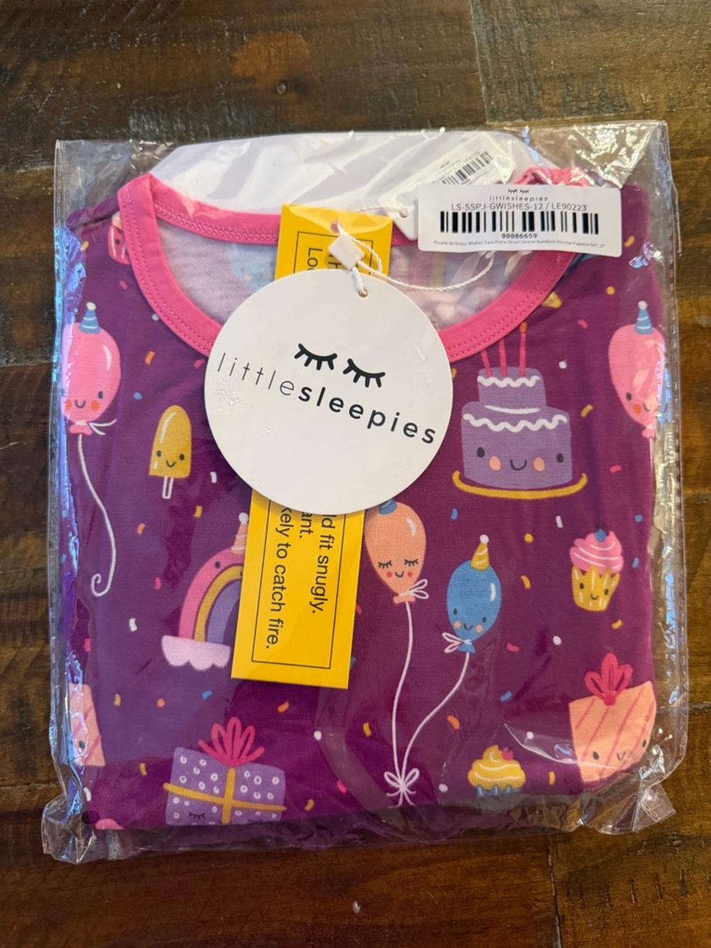 NWT Little Sleepies Purple Birthday Wishes Two Piece Short Sleeve Pajama Set- 3T